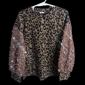 Boutique Cheetah Print and Sequins Top